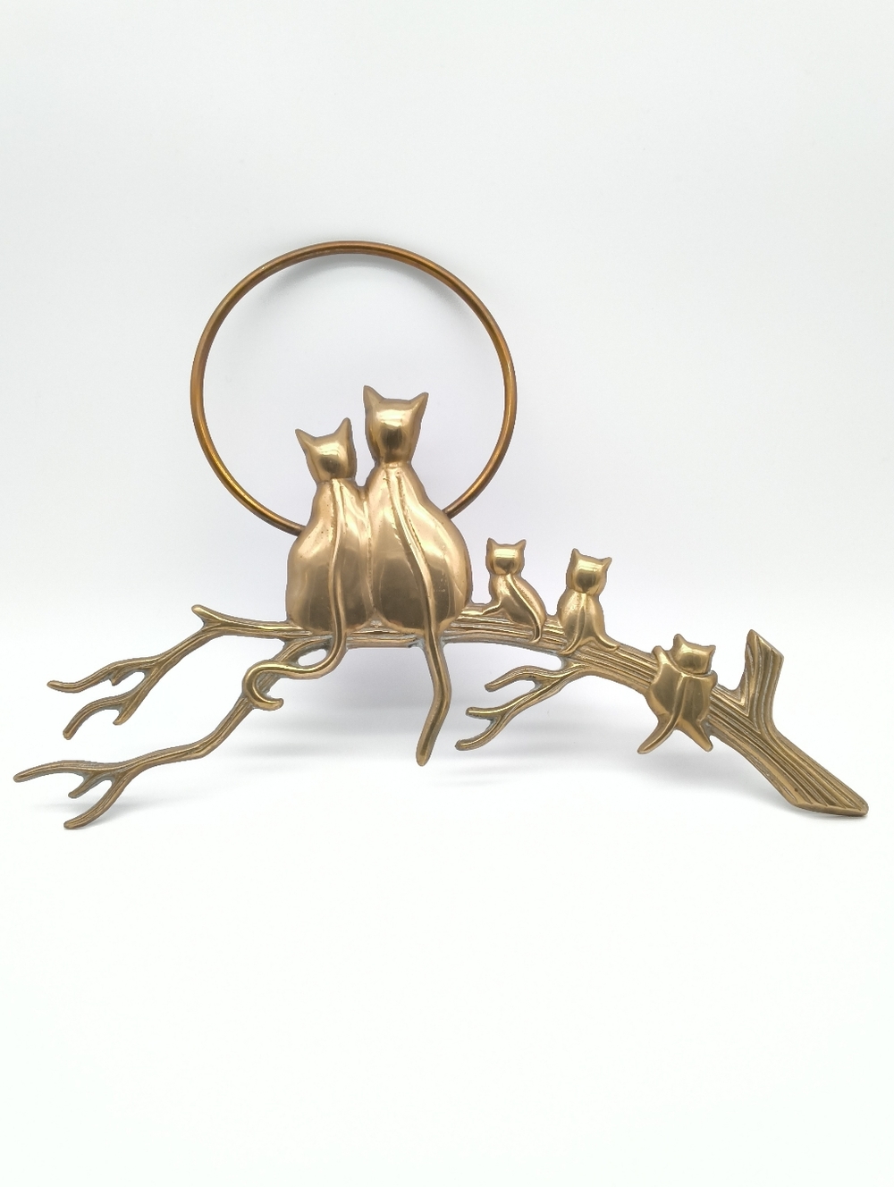 Vintage Mid-Century Modern Brass Cat Family Wall Hanging